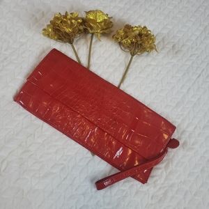 Patent Red Saks Fifth Avenue Clutch